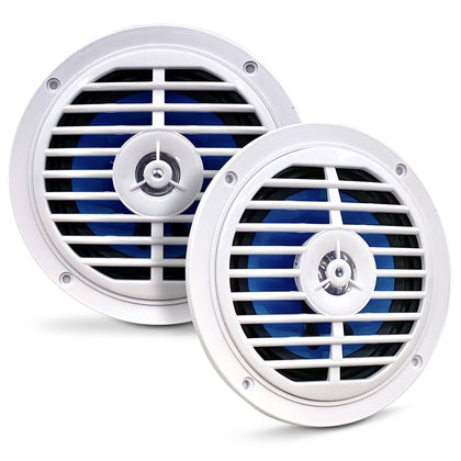 Pyle 5.25 Inch Dual Marine Speakers - 2 Way Waterproof and Weather Resistant Outdoor Audio Stereo Sound System with 100 Watt Power, Polypropylene Cone and Cloth Surround - 1 Pair - PLMR57W (White)
