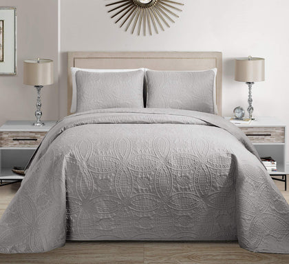 Linen Plus Collection 3 Pieces King/California King Over Size Embossed Coverlet Bedspread Set Solid Silver 118
