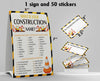shupai What's Your Construction Name Game, 1 Construction Theme Sign and 50 Name Tag Stickers, Birthday Game for Kids and Adult Parties, Activity Game for Office or Class | F023