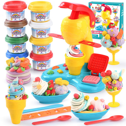 PLAY Color Dough Sets for Kids Ages 4-8,Play Kitchen Ice Cream Maker Machine Playdough Playset,Arts Crafts play Food Toys for Girls Boys Toddlers 3+,8 Cans of Modeling Compound,2 oz Cans,Multicolor