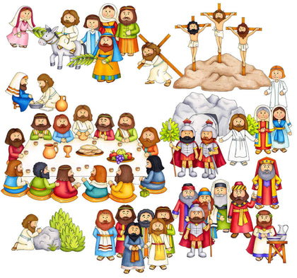 Easter Deluxe Felt Set for Bible Flannel Board Stories 37 Pieces Activity Pages Story He Has Risen Precut Figures Last Supper Crucifixion Resurrection Triumphant Entry Trial Gethsemane