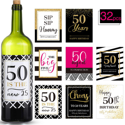 32 Pieces 50th Birthday Party Wine or Beer Bottle Labels Stickers 50th Birthday Decor for 50th Birthday Party Supplies