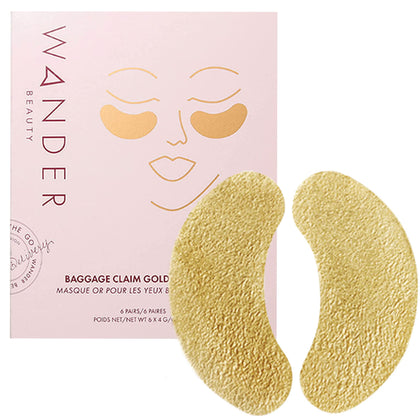 Wander Beauty Baggage Claim - Gold Foil Under Eye Patches For Dark Circles and Puffiness - Under Eye Mask Depuffs & Firms - Brightening Eye Mask for Under Eye Bags (6 Pairs)
