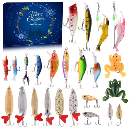 Advent Calendar Fishing Christmas Countdown - 24 Days Fishing Lures Set for Fisher Adult Men Teen Boys - 2023 Xmas Surprise Gift