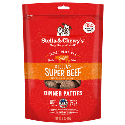 Stella & Chewy's Freeze Dried Raw Dinner Patties - Grain Free Dog Food, Protein Rich Stellas Super Beef Recipe - 25 oz Bag