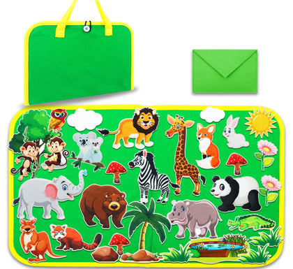 Craftstory Zoo Animals Travel Felt-Board Story Set for Toddlers, 32 Pieces Flannel Board Stories for Preschool Learning Toys Educational Storytelling Activity Board Gifts for Ages 3+