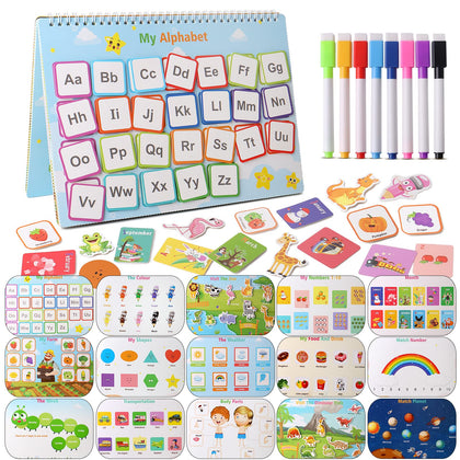 Dinhon Busy Book Preschool Learning Activities Latest 30 Themed - Workbooks Activity Binders Travel Toys for Toddlers, Autism Learning Materials and Tracing Coloring Books Montessori Toys for Age 3 +
