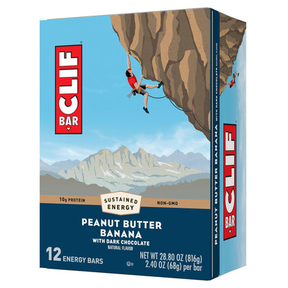 CLIF BAR - Peanut Butter Banana with Dark Chocolate Flavor - Made with Organic Oats - Non-GMO - Plant Based - Energy Bars - 2.4 oz. (12 Pack)