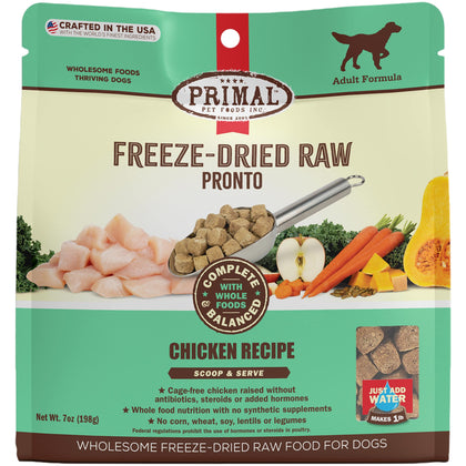 Primal Freeze Dried Dog Food Pronto Chicken, Complete & Balanced Scoop & Serve Healthy Grain Free Raw Dog Food, Crafted in The USA (7 oz)