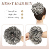 FESHFEN Messy Hair Bun Hair Pieces Elastic Wavy Curly Hair Bun Scrunchies Extensions Synthetic Chignon Hairpieces for Women Girls, Gray and White Tips 1 PCS