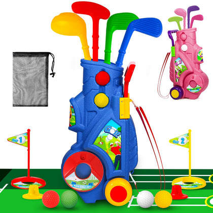 Golf Club Set for Kids, Indoor Outdoor Sports Toys for Boys Girls Ages 2 3 4 5 Year Old, Christmas Birthday Gift Kids 2-5, Toddler Golf Set with 4 Clubs, 8 Balls, 2 Practice Holes, Shoulder Strap