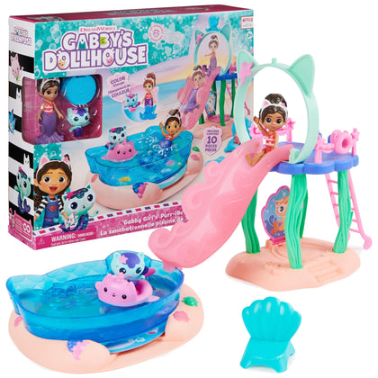 Gabbys Dollhouse, Purr-ific Pool Playset with Gabby and MerCat Figures, Color-Changing Mermaid Tails and Pool Accessories Kids Toys for Ages 3 and Up