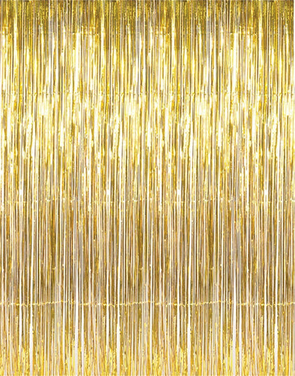 GOER 3.2 ft x 9.8 ft Metallic Tinsel Foil Fringe Curtains Party Photo Backdrop Party Streamers for Birthday,Graduation,New Year Eve Decorations Wedding Decor (1 Pack, Gold)