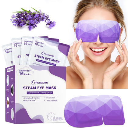 FRSHMORN Steam Eye Mask, Self Heating Warm Compress for Eyes, Disposable Heated Eye Mask, Portable and Comfortable Sleep Mask for Home Office Travel, Stocking Stuffers (Lavender, 16Packs)
