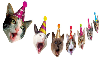 Birthday Cat Garland, Photographic Cat Faces Birthday Banner, Kitties Bday Party Bunting Decoration