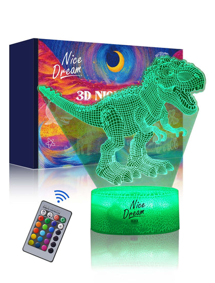 Nice Dream Dinosaur Night Light for Kids, 3D Illusion Night Lamp, 16 Colors Changing with Remote Control, Room Decor, Gifts for Children Boys Girls