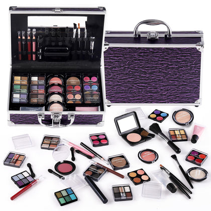 Makeup Kit for Teens - Train Case with Eyeshadow, Lipgloss, Brushes - Valentine's Day Gift