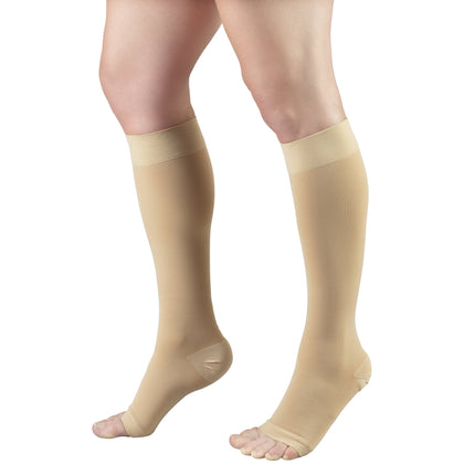 Truform Short Length 20-30 mmHg Compression Stocking for Men and Women, Reduced Length, Open Toe, Beige, Medium