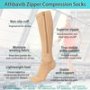 Athbavib 2 Pairs Zipper Compression Socks, 15-20 mmHg Closed Toe Compression Stocking with Zipper for Women and Men