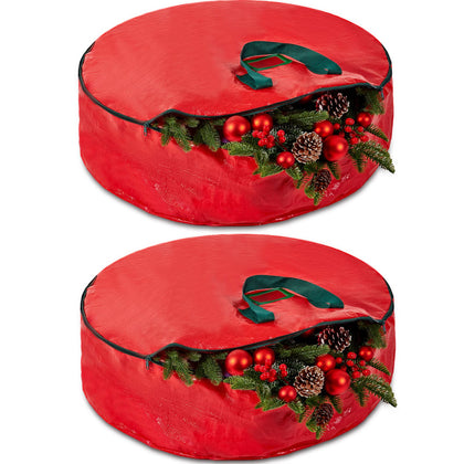 2 Pieces Christmas Wreath Storage Bag Xmas Wreath Storage Container for Christmas Garland Protect Artificial Wreaths(Red,30 x 8 Inch)