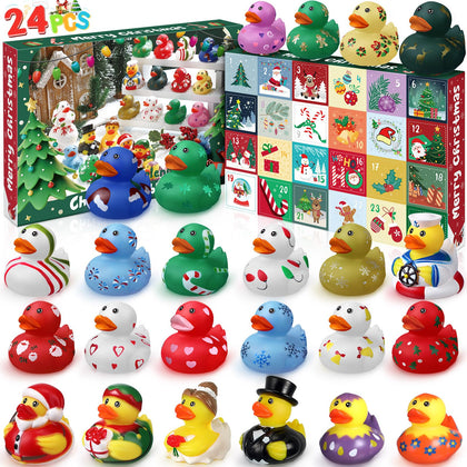 Advent Calendar 2023 Christmas Countdown Toys Rubber Ducks 24 Days of Fun Xmas Countdown Bath Toys Gift for Boys Girls Bath Time Ducks Blind Box Holiday Party Favors