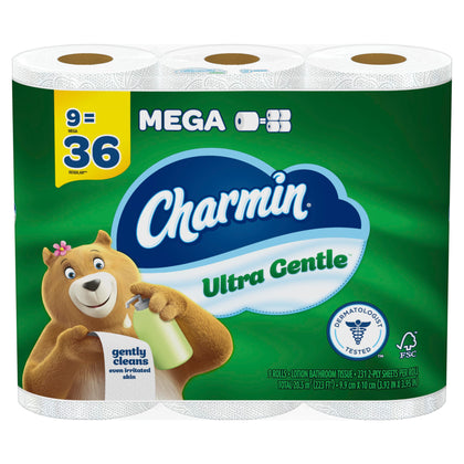 Charmin Ultra Gentle Toilet Paper, 9 Mega Rolls = 36 Regular Rolls