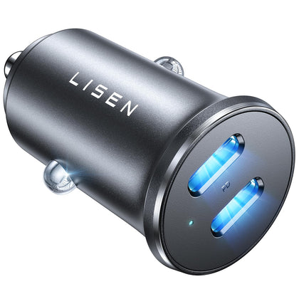 LISEN 90W USB C Car Charger, All Metal Super Fast Car Charger USB C for iPhone 15 Fast Charging, Mini PD 45W & PD 45W Dual USB C Car Charger Fast Charging for iPhone 15 Pro Max 14 13 S23 iPad Pro