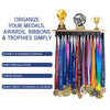 Defined Deco Medal Hanger Display and Trophy Shelf with 32 Hooks - Wooden Medal Holder for Wall Mount Ribbon Display, Trophy Display Shelf for Gymnastics, Soccer, Running Race Medals Awards Rack.