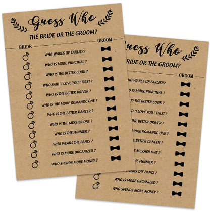 Bridal Shower Game, Guess Who the Bride or Groom Game Cards for Wedding, 30 Wedding Bridal Shower Party Game Cards Ideas for Couple-to-Be, Who Knows the Bride and Groom Fun Activities Card Game