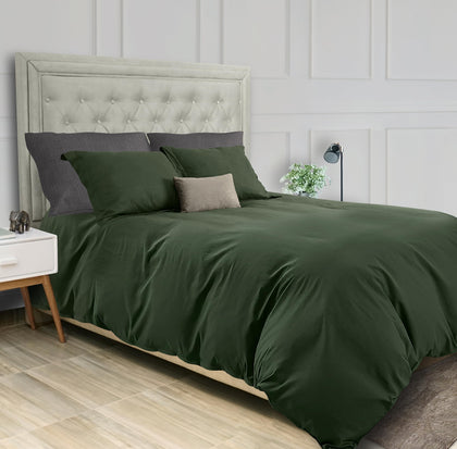 White Classic Dark Green Duvet Cover Queen Size, Microfiber Duvet Cover with Zipper, Duvet Cover Set with 2 Pillow Shams, Luxury Soft Comforter Cover Queen Size, 90 x 90 | Comforter Not Included