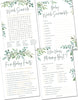 Papery Pop Baby Shower Games - Set of 4 Games for 25 Guests - Double Sided Cards - Eucalyptus
