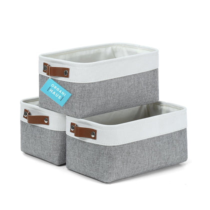 OrganiHaus Medium Fabric Storage Bins for Shelves 3 Pack | 12x8in Closet Storage Bins for Shelves | Cloth Baskets for Organizing | Linen Closet Organizers | Fabric Basket - Gray/White