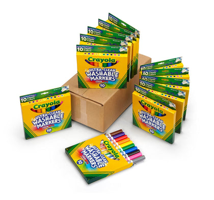 Crayola Ultra Clean Washable Markers (12 Boxes), Bulk Markers for Kids, 10 Broad Line Markers, Kids Easter Basket Stuffers, 4+