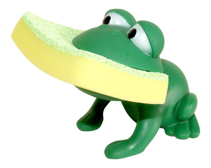 Animal Shape Novelty Kitchen Sponge Holder and Sponge Choice of Frog or Duck (Green Frog)