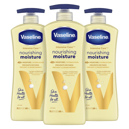 Vaseline Hand & Body Lotion Nourishing Moisture 3 Ct Intensive Care for Dry Skin with Pure Oat Extract 20.3 oz