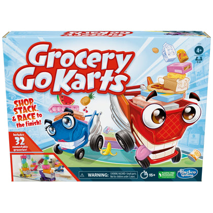 Hasbro Gaming Grocery Go Karts Board Game for Preschoolers and Kids Ages 4 and Up, Building Game with Mini Groceries, Preschool Games for 2-4 Players