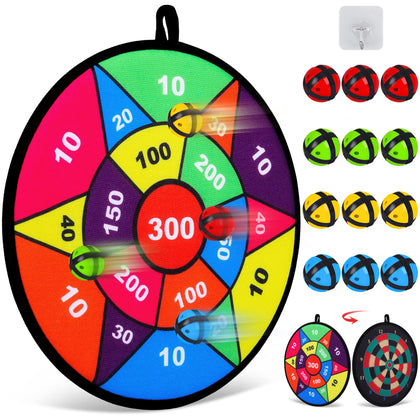 Dart Board for Kids, Kids Double-Sided Safe Dart Board with 12 Sticky Balls, Darts Board Set Indoor Outdoor Party Favor Games and Classic Toys Gifts for 5 6 7 8 9 10 11 12 Year Old boy Kids and Adult