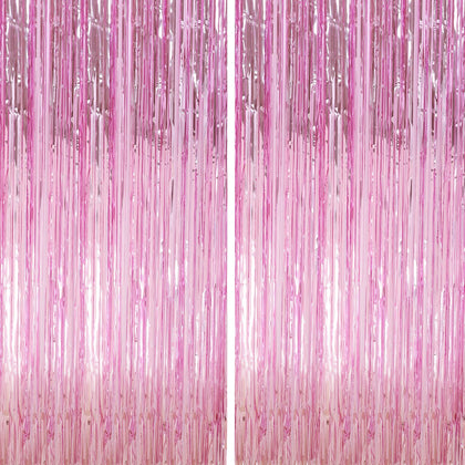 Crosize 2 Pack 3.3 x 9.9 ft Pink Foil Fringe Backdrop Curtain, Streamer Backdrop Curtains, Streamers Birthday Party Decorations, Tinsel Curtain for Parties, Galentines Decor, Preppy, Photo Booth