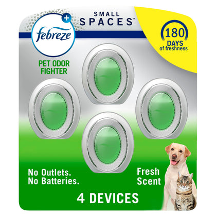 Febreze Small Spaces Air Freshener, Pet Friendly Air Fresheners Alternative for Home, Fresh Scent, Room Deodorizer & Odor Fighter for Strong Odor (4 Count)
