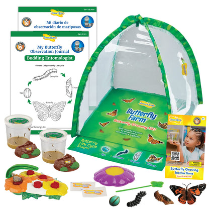 Butterfly Garden: Farm Habitat and Two Live Cups of Caterpillars - with Deluxe Butterfly Feeder and Butterfly Life Cycle Stages - Includes Both English and Spanish Butterfly STEM Activity Journals