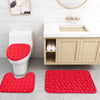 Claswcalor Christmas Bathroom Rugs Sets 3 Piece with Non-Slip Rug, Toilet Lid Cover and Bath Mat, Red Gold Snowflake Bathroom Rugs and Mats Sets, Non Slip Bath Rugs for Bathroom