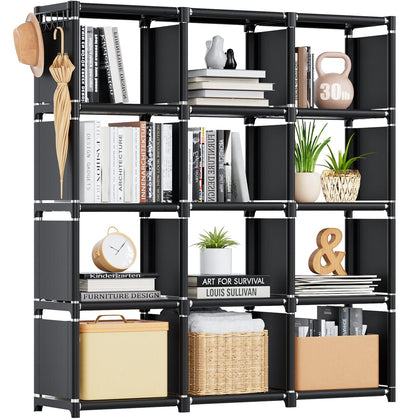 Mavivegue Book Shelf, 12 Cube Storage Organizer, DIY Bookcase, Metal Bookshelf,Tall Book case for Bedroom, Living Room,Office,Closet , Black Cubicle Rack
