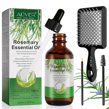Rosemary Oil for Hair Growth, Rosemary Essential Oil for Hair With Scalp Massager, Nourishes Scalp, Stimulates Hair Growth, 100% Organic Rosemary Oil, Hair Loss Treatment