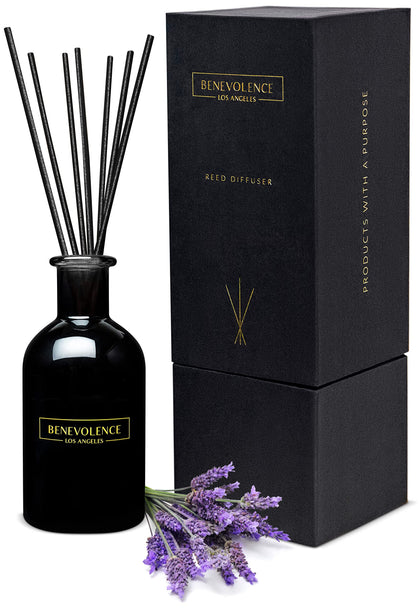 Benevolence LA Reed Diffuser Set, Lavender & Eucalyptus Fragrance Diffuser, Aromatherapy Diffuser, Scented Oil Reed Diffuser Sticks, Scented Sticks Diffuser, Stress Relief and Promote Relaxation