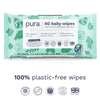 Pura Baby Wipes, 100% Plastic-Free & Plant Based Wipes, 99% Water, Suitable for Sensitive & Eczema-prone Skin, Fragrance Free & Hypoallergenic, Cruelty Free, EWG Verified, 1 Pack of 60 Wet Wipes
