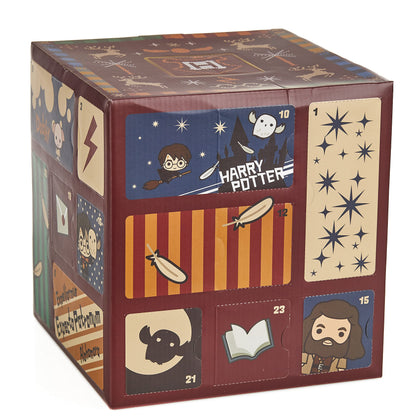 Paladone Harry Potter Advent Calendar 2023 Cube with 24 Gifts, 24 Day Christmas Countdown Includes Collectible Toy Keychains for a Lanyard Airtag or Backpack, Movie Pins, and a Harry Potter Snow Globe
