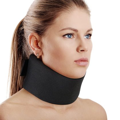 Soft Foam Neck Brace Universal Cervical Collar, Adjustable Support Brace for Sleeping - Relieves Pain and Spine Pressure, Neck Collar After Whiplash or Injury (Black, 3