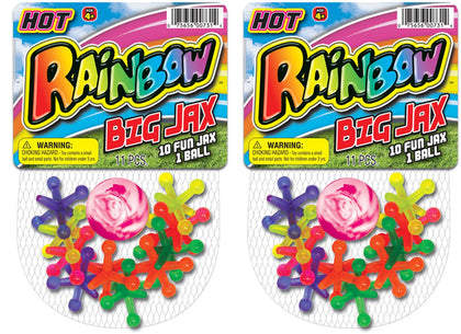 JA-RU Rainbow Jax Toy Set (2 Pack) Big Plastic Jacks Game with Ball for Kids and Adults. Neon Colored Toy Jacks. Fun Vintage Retro Toy. Stocking Stuffers Party Favor Birthday Gifts Bulk. 731-2s