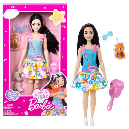 Barbie My First Barbie Preschool Doll, Renee with 13.5-inch Soft Posable Body & Black Hair-Plush Squirrel & Accessories