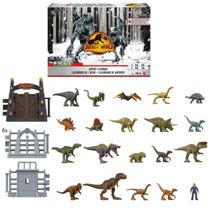 Mattel Jurassic World Dominion 2023 Holiday Advent Calendar, 24-Day Countdown, Daily Surprise of Mini Dinos, Humans & Gate Pieces